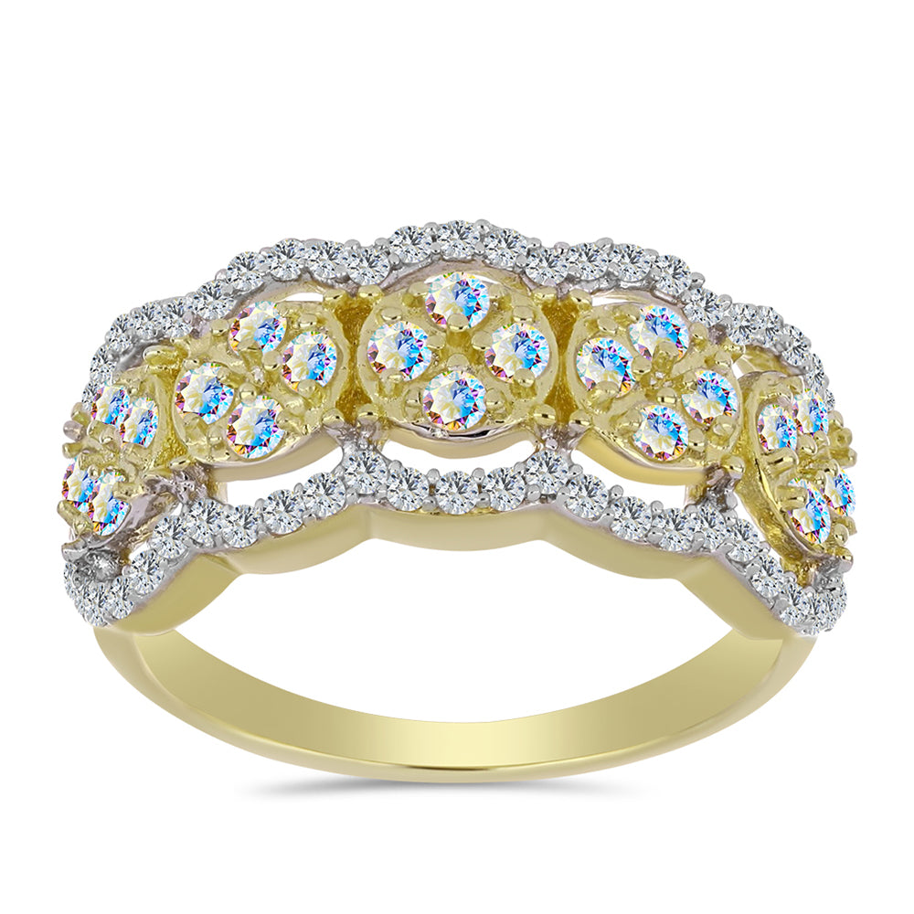 Anillo de Plata Bañada en Oro con Moisanita hielo y Topacio Blanco