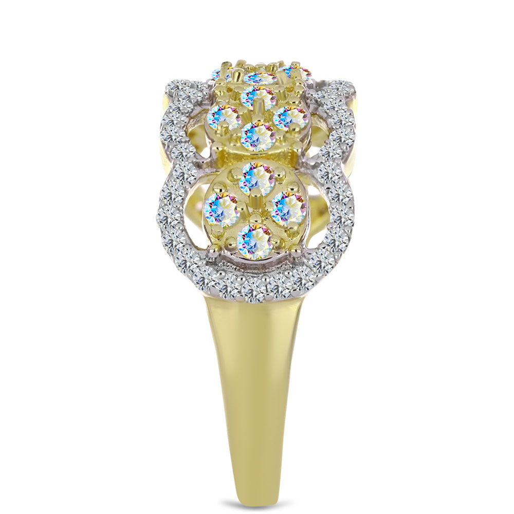 Anillo de Plata Bañada en Oro con Moisanita hielo y Topacio Blanco 4 