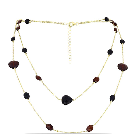 Collar de Plata Bañada en Oro con Granate Barton y Ónix Negro