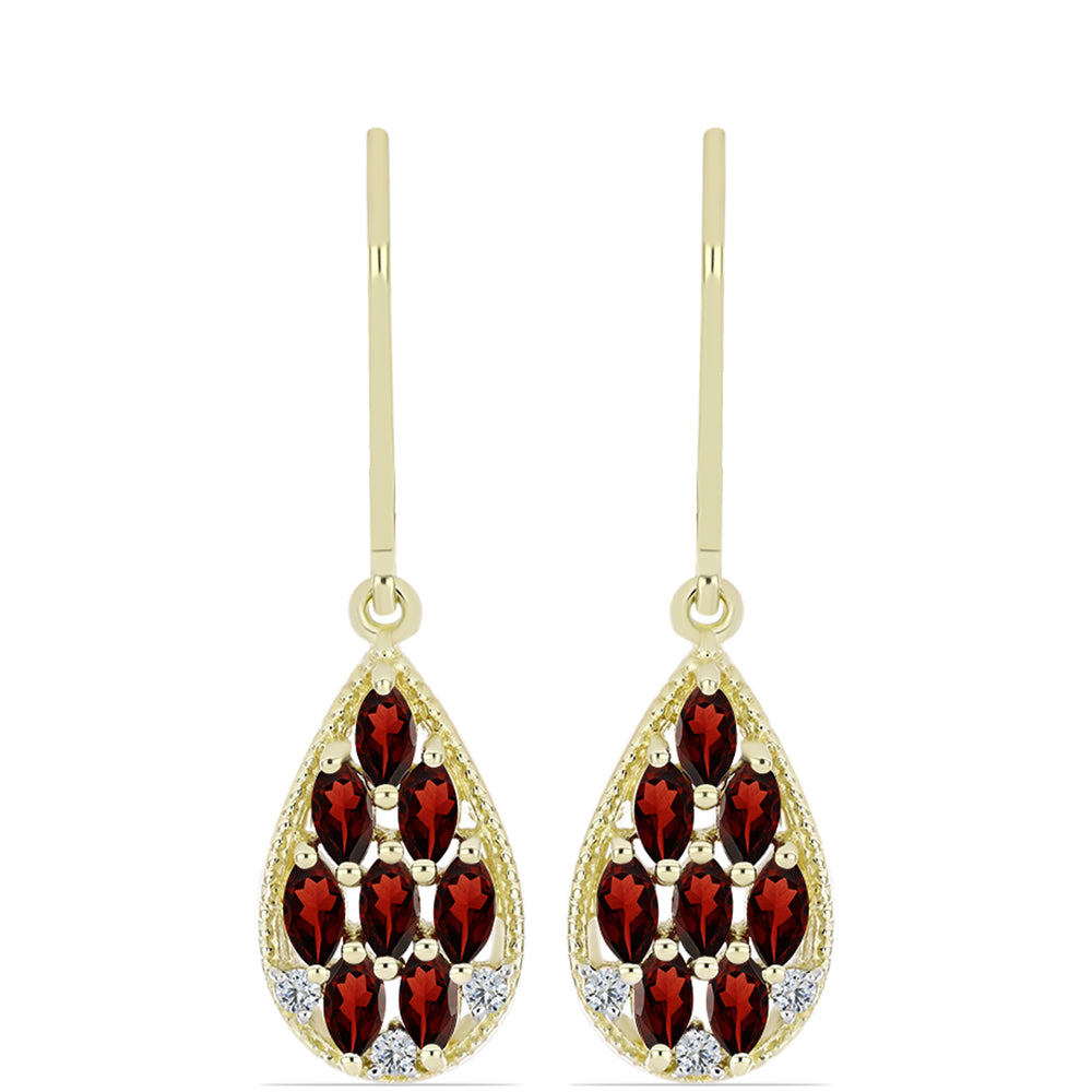 Pendientes de Plata Bañada en Oro con Granate Barton y Topacio Blanco 1 
