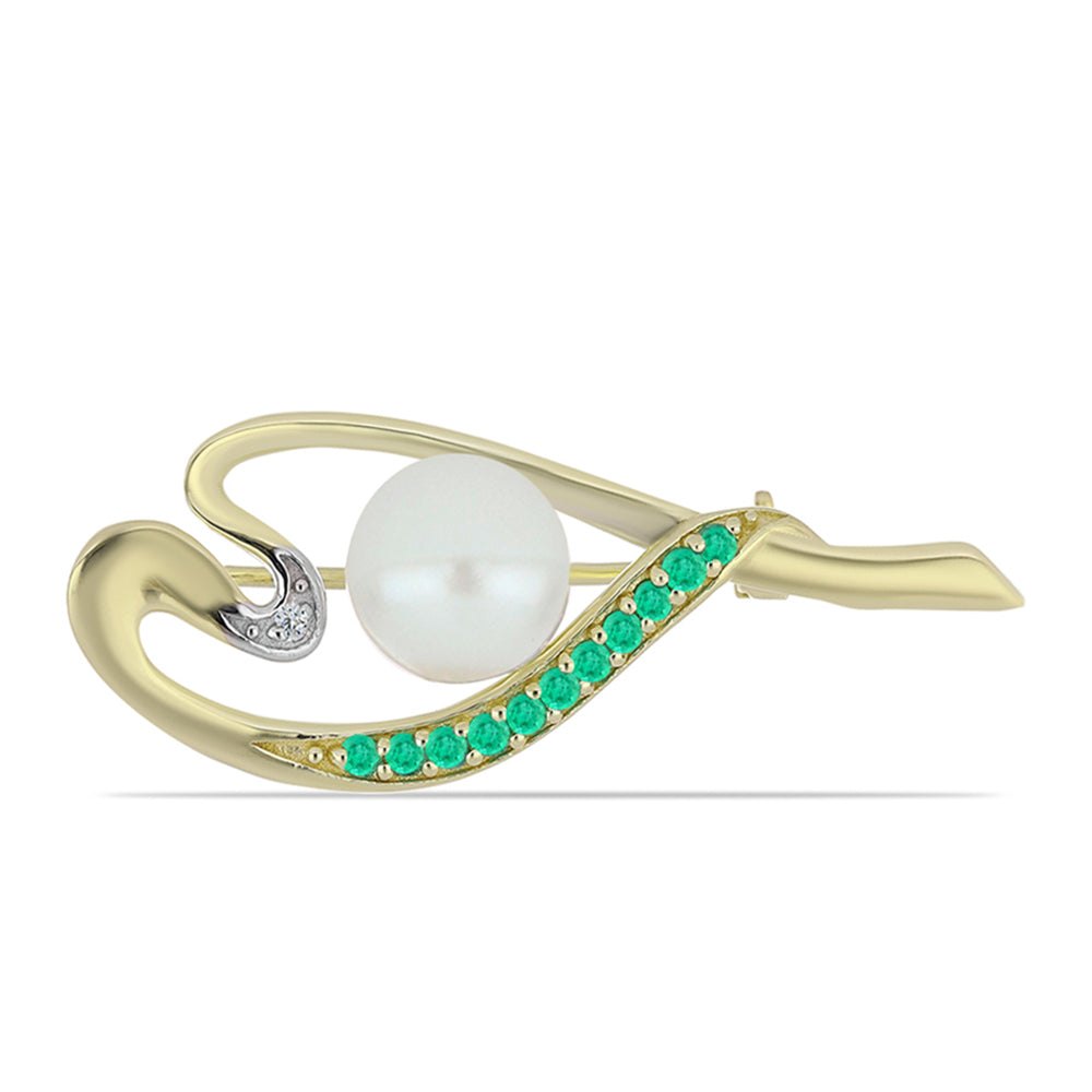 Broche de Plata Bañada en Oro con Esmeralda de Colombia y Diamante blanco 1 