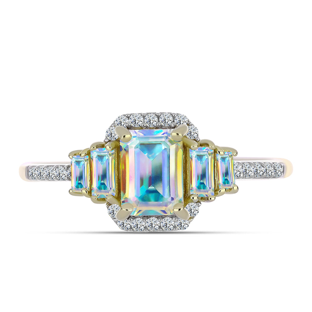 Anillo de Plata Bañada en Oro con Moisanita hielo y Zircón Blanco