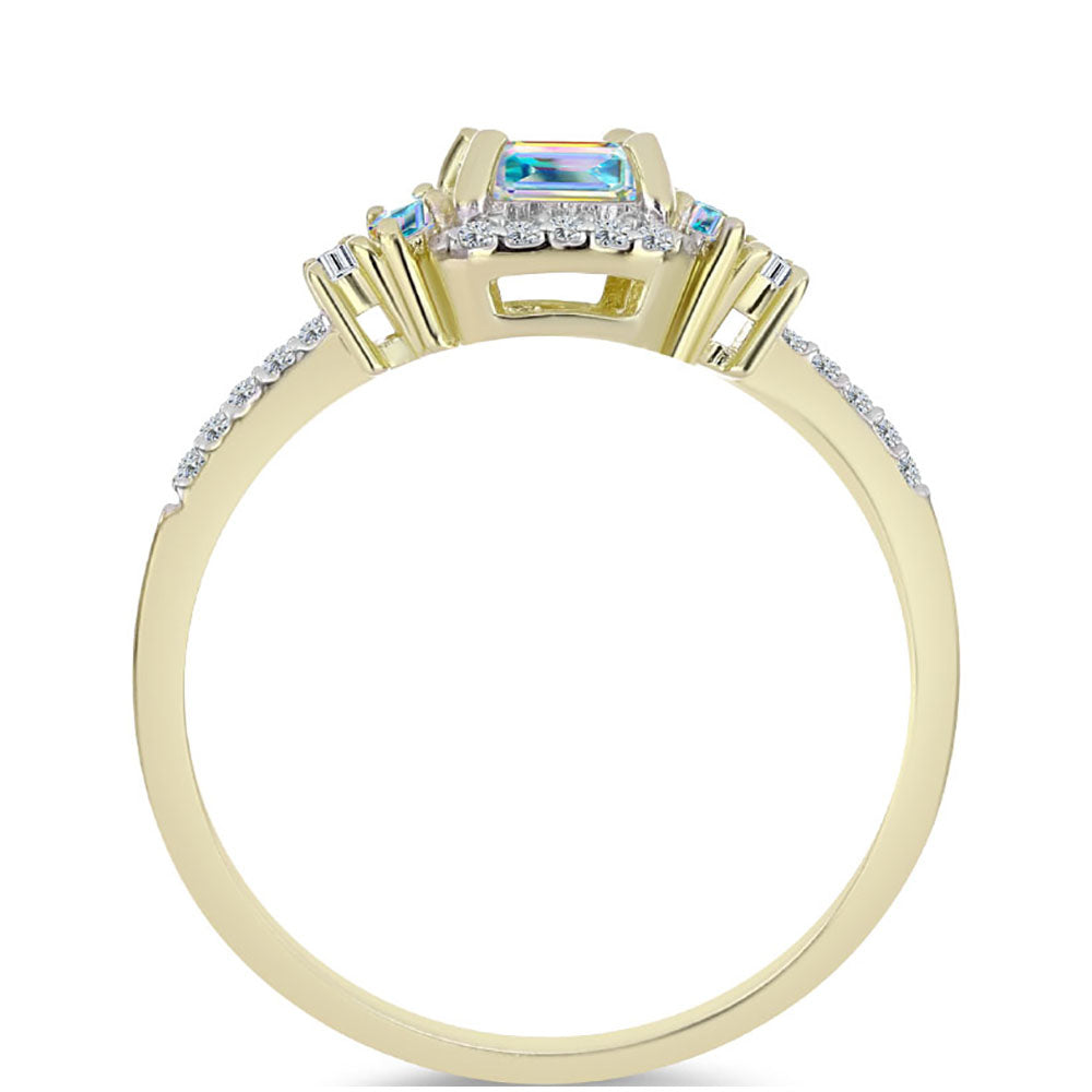 Anillo de Plata Bañada en Oro con Moisanita hielo y Zircón Blanco 2 