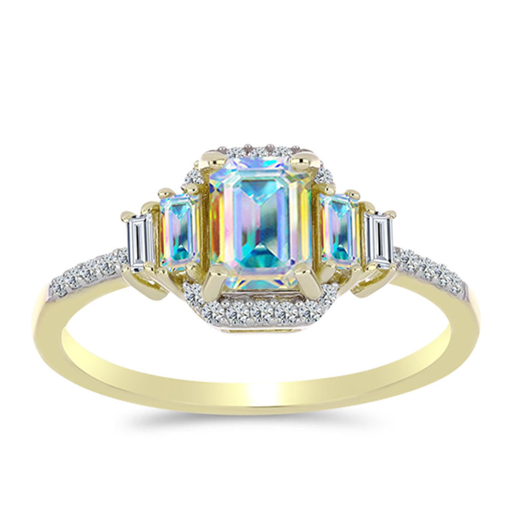 Anillo de Plata Bañada en Oro con Moisanita hielo y Zircón Blanco 3 