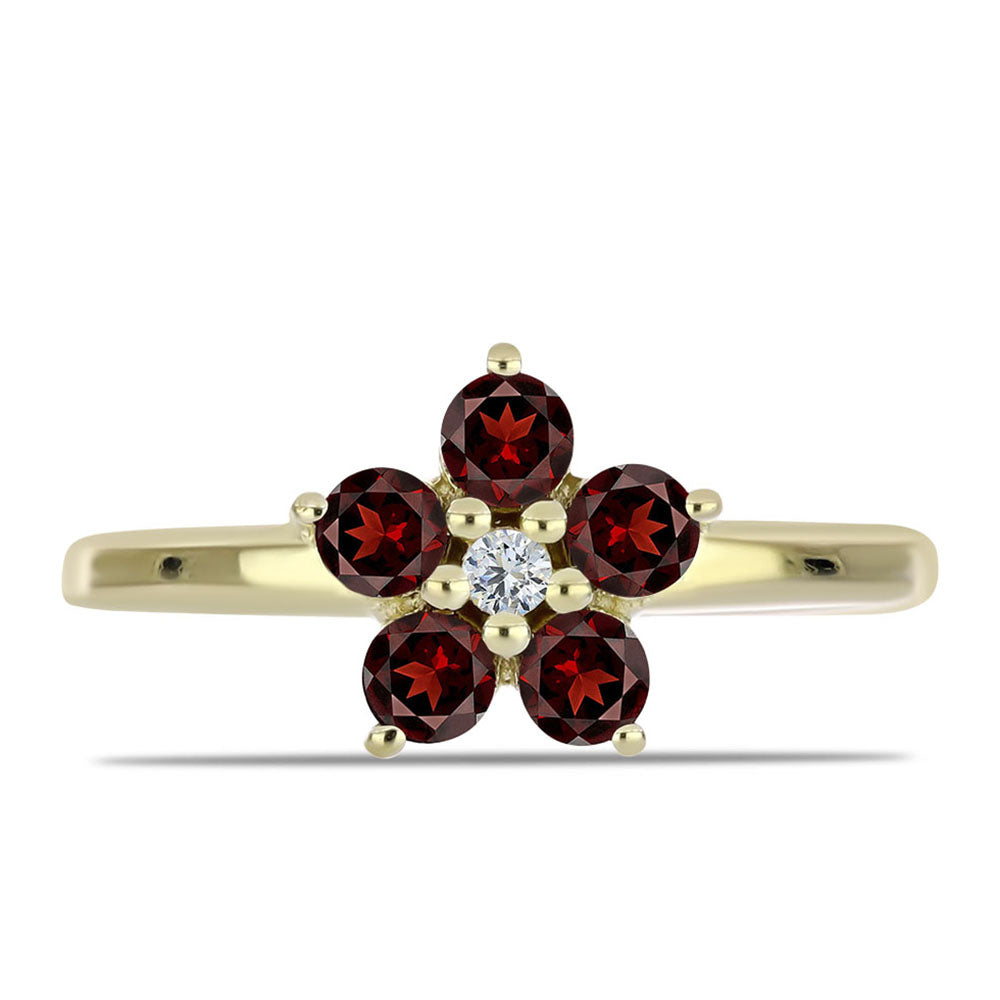 Anillo de Plata Bañada en Oro con Granate Barton y Topacio Blanco