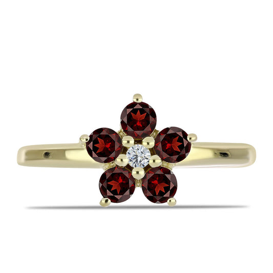 Anillo de Plata Bañada en Oro con Granate Barton y Topacio Blanco