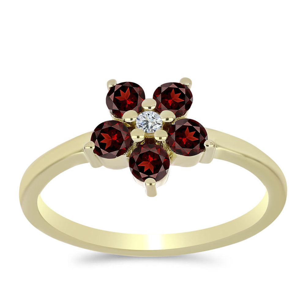 Anillo de Plata Bañada en Oro con Granate Barton y Topacio Blanco 3 