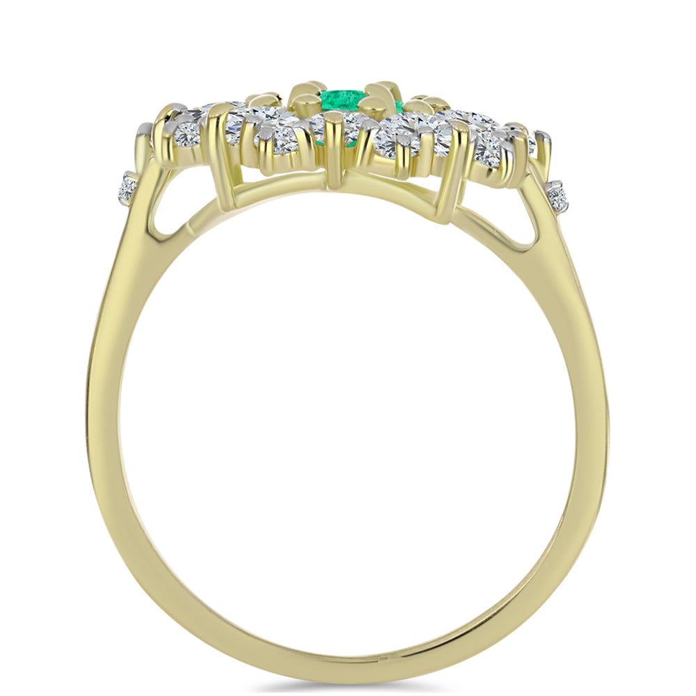Anillo de Plata Bañada en Oro con Esmeralda de Colombia y Diamante blanco 2 