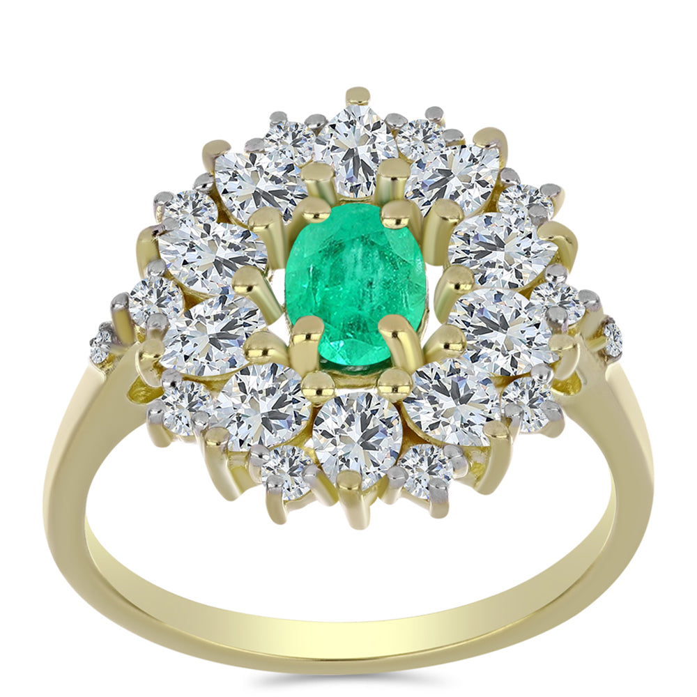 Anillo de Plata Bañada en Oro con Esmeralda de Colombia y Diamante blanco 3 