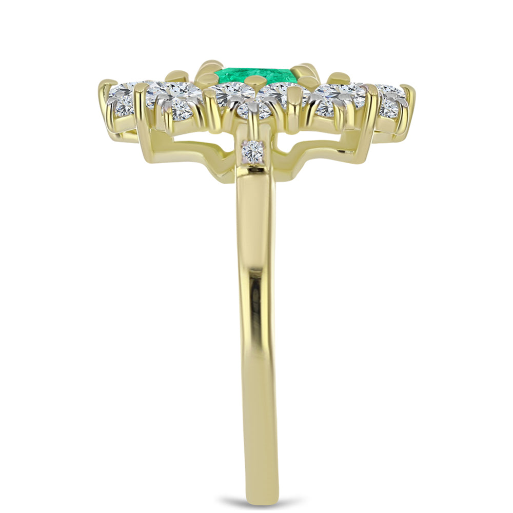 Anillo de Plata Bañada en Oro con Esmeralda de Colombia y Diamante blanco 4 