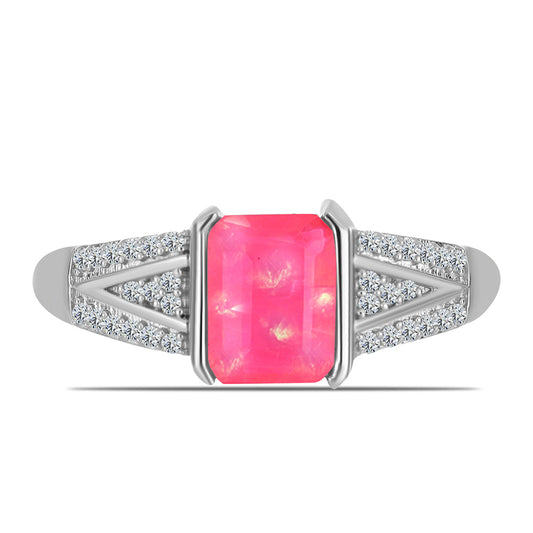 Anillo de Plata con Ópalo Rosa de Lega Dembi y Topacio Blanco