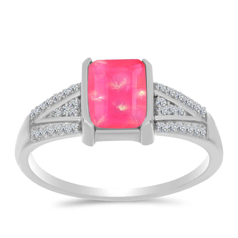 Anillo de Plata con Ópalo Rosa de Lega Dembi y Topacio Blanco