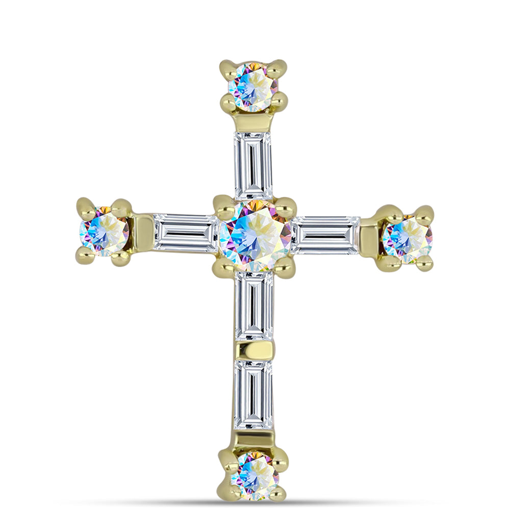 Cruz Colgante de Plata Bañada en Oro con Moisanita hielo y Zircón Blanco