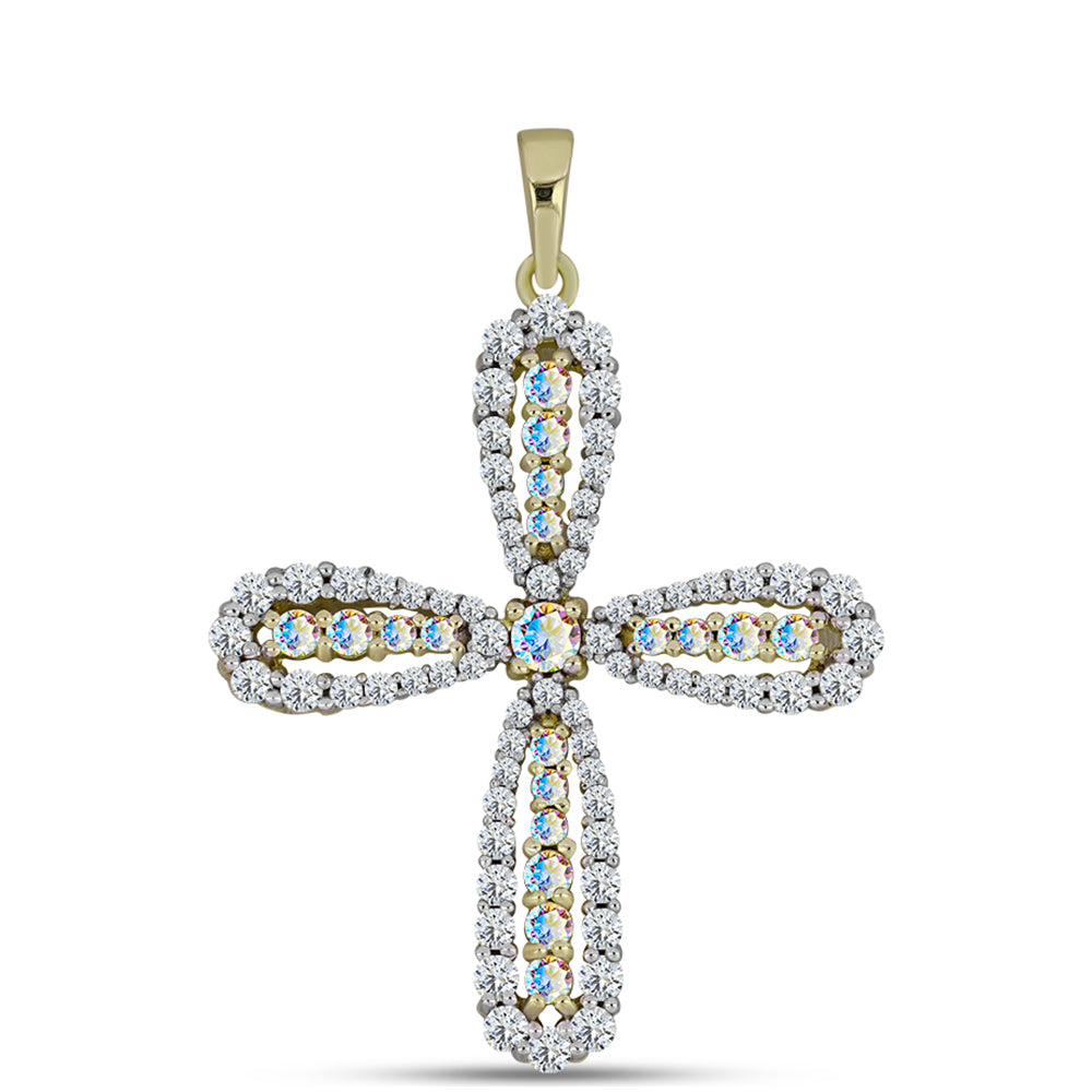 Cruz Colgante de Plata Bañada en Oro con Moisanita hielo y Topacio Blanco