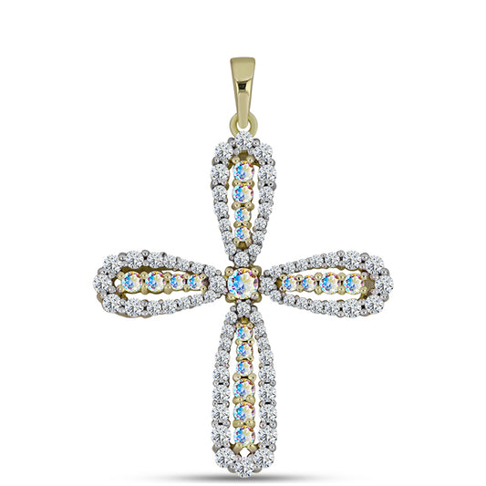 Cruz Colgante de Plata Bañada en Oro con Moisanita hielo y Topacio Blanco