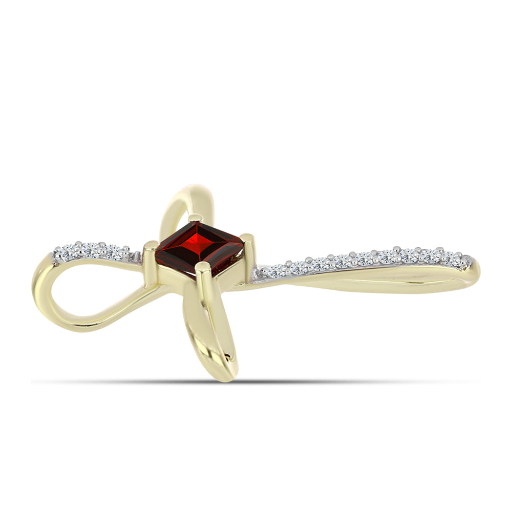 Cruz Colgante de Plata Bañada en Oro con Granate Barton y Topacio Blanco 2 