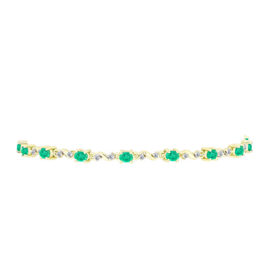 Pulsera de Plata Bañada en Oro con Esmeralda de Colombia y Diamante blanco