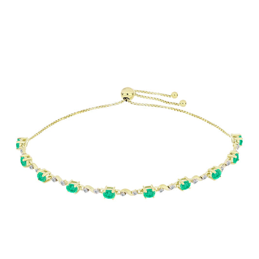 Pulsera de Plata Bañada en Oro con Esmeralda de Colombia y Diamante blanco