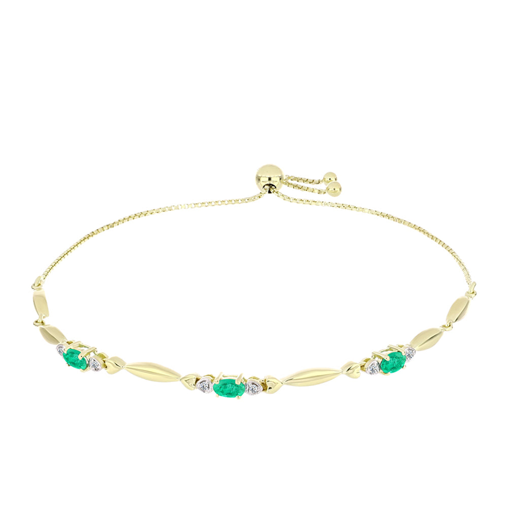 Pulsera de Plata Bañada en Oro con Esmeralda de Colombia y Diamante blanco 1 