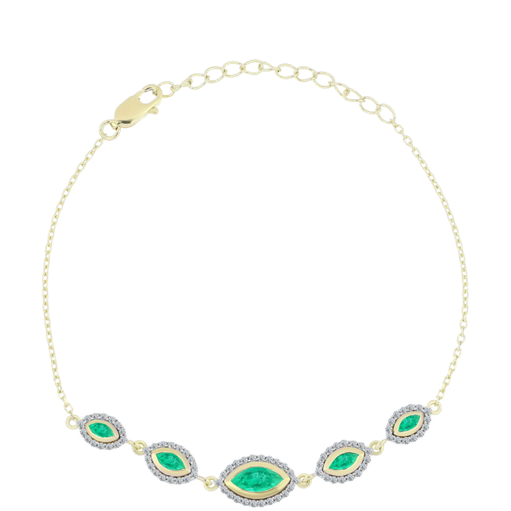 Pulsera de Plata Bañada en Oro con Esmeralda de Colombia y Diamante blanco