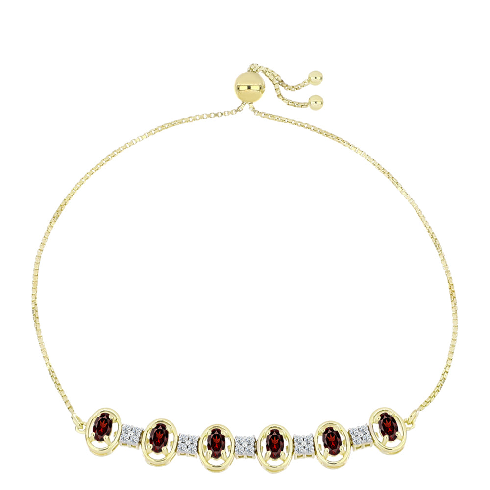 Pulsera de Plata Bañada en Oro con Granate Barton y Topacio Blanco