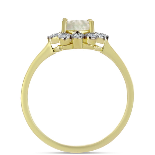 Anillo de Plata Bañada en Oro con Madreperla y Topacio Blanco