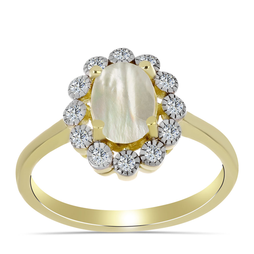 Anillo de Plata Bañada en Oro con Madreperla y Topacio Blanco 3 
