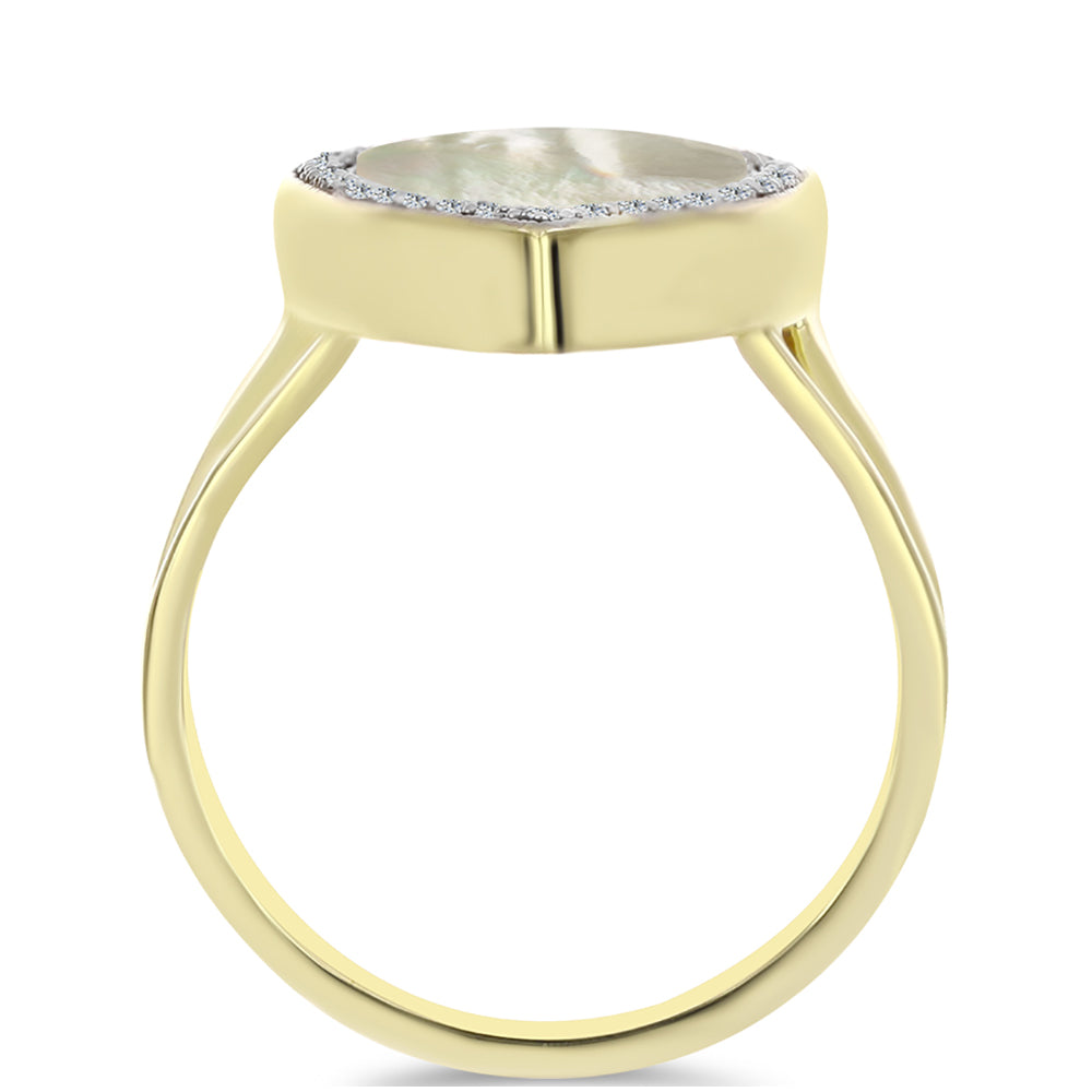 Anillo de Plata Bañada en Oro con Madreperla y Topacio Blanco 2 