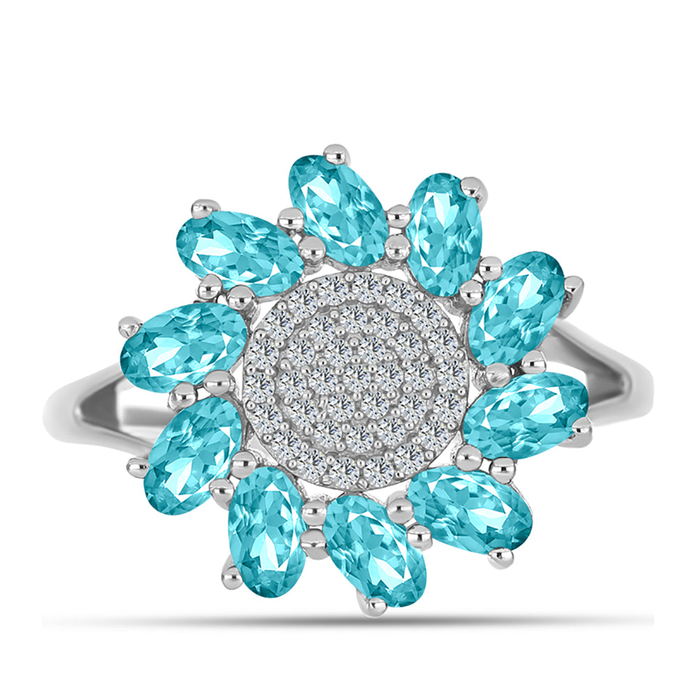 Anillo de Plata con Cuarzo Paraiba y Topacio Blanco