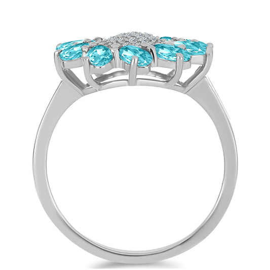 Anillo de Plata con Cuarzo Paraiba y Topacio Blanco