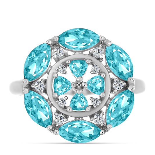 Anillo de Plata con Cuarzo Paraiba y Topacio Blanco