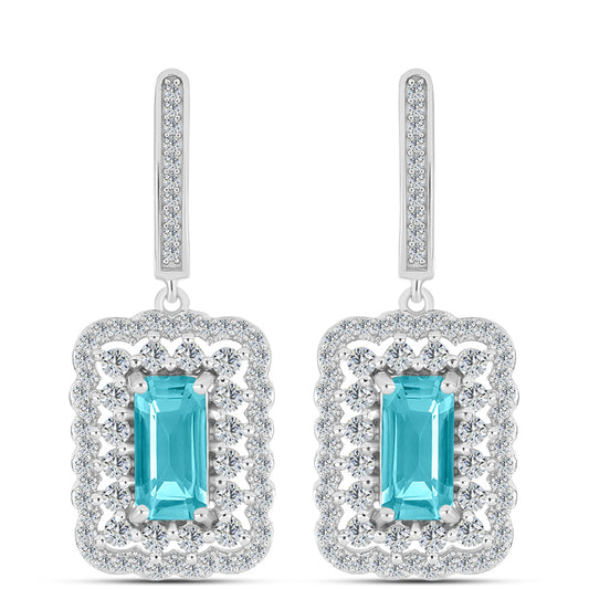 Pendientes de Plata con Cuarzo Paraiba y Topacio Blanco