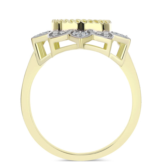 Anillo de Plata Bañada en Oro con Madreperla y Topacio Blanco