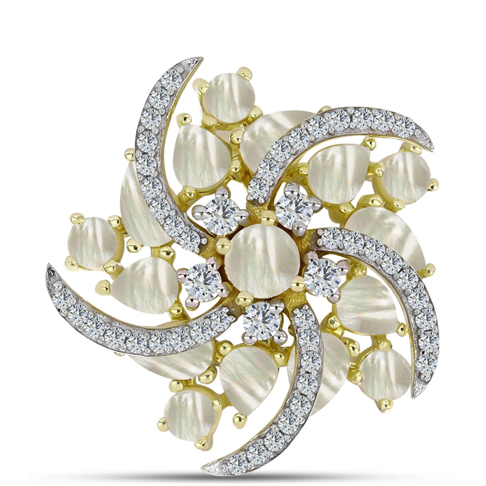 Broche de Plata Bañada en Oro con Madreperla