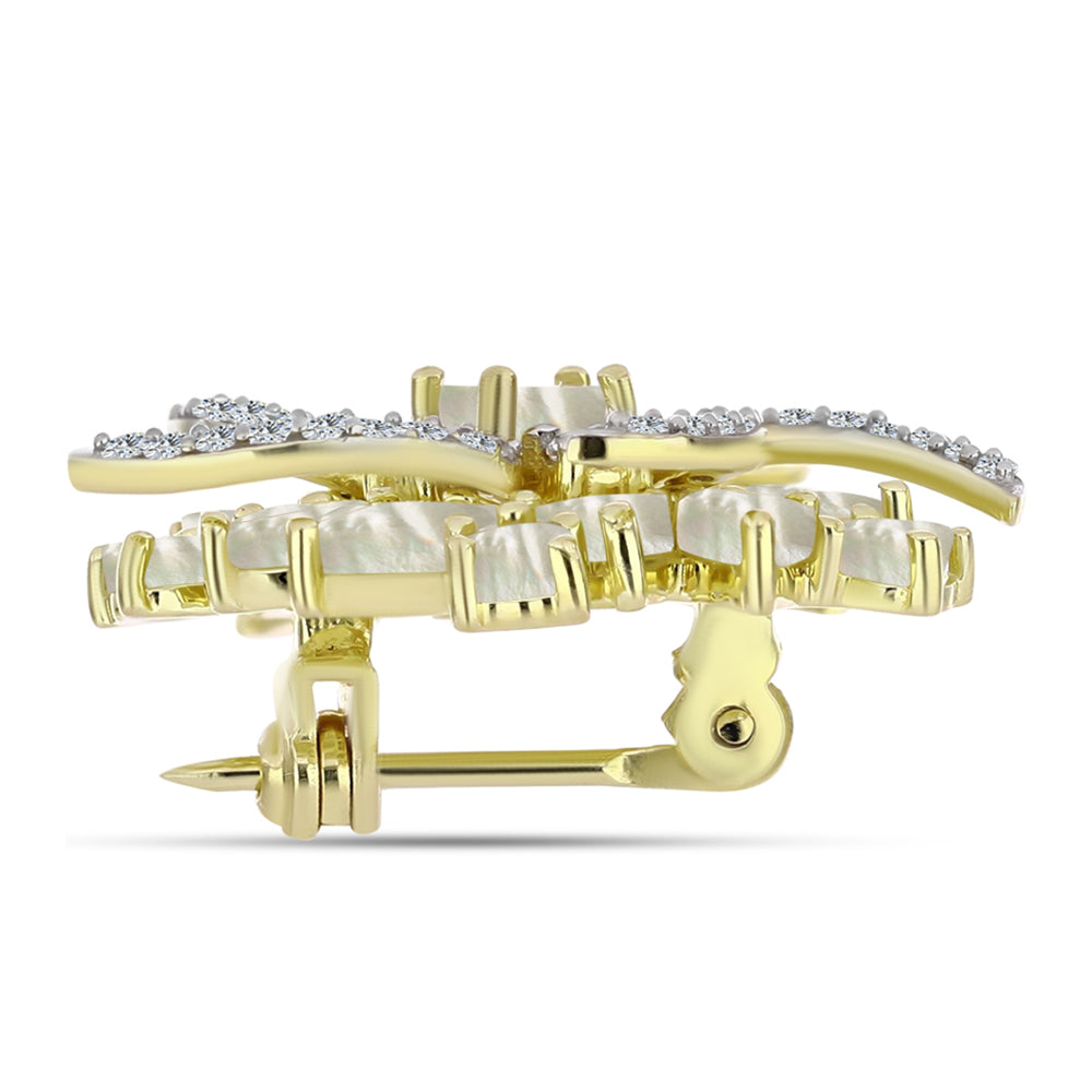 Broche de Plata Bañada en Oro con Madreperla 2 