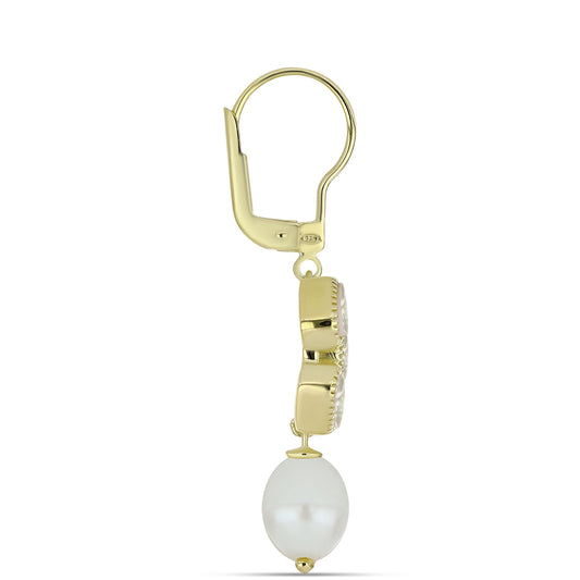 Pendientes de Plata Bañada en Oro con Madreperla y Perla de Agua Dulce