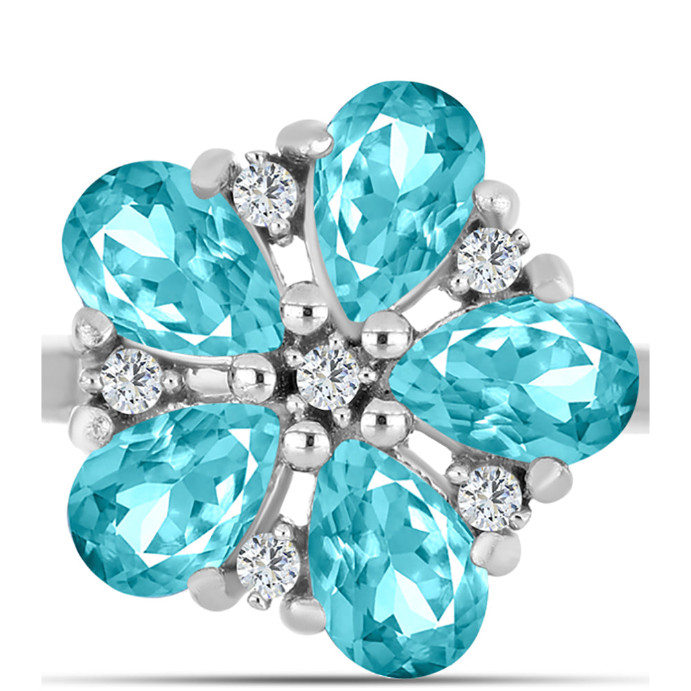 Anillo de Plata con Cuarzo Paraiba y Topacio Blanco 1 