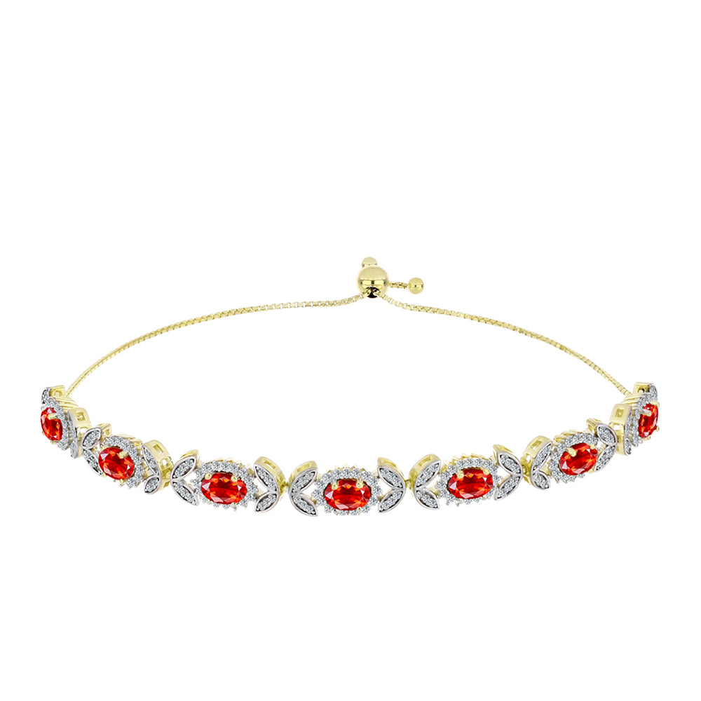 Pulsera de Plata Bañada en Oro con Ópalo Rojo etíope de Lega Dembi y Topacio Blanco