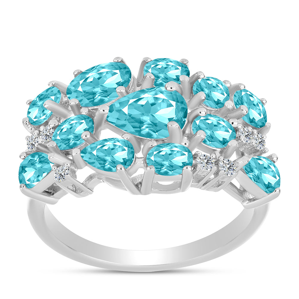 Anillo de Plata con Cuarzo Paraiba y Topacio Blanco