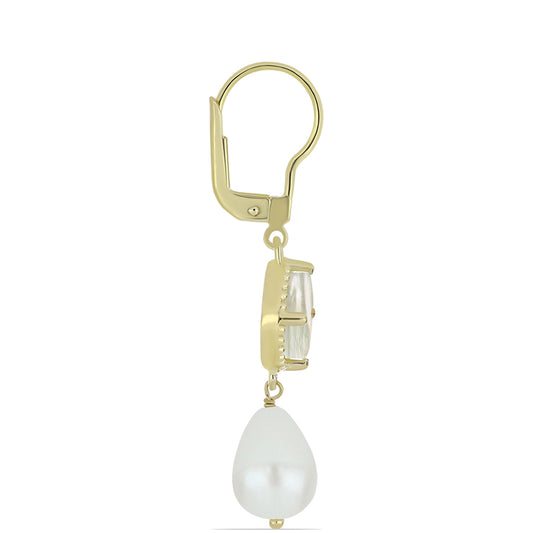 Pendientes de Plata Bañada en Oro con Madreperla y Perla de Agua Dulce