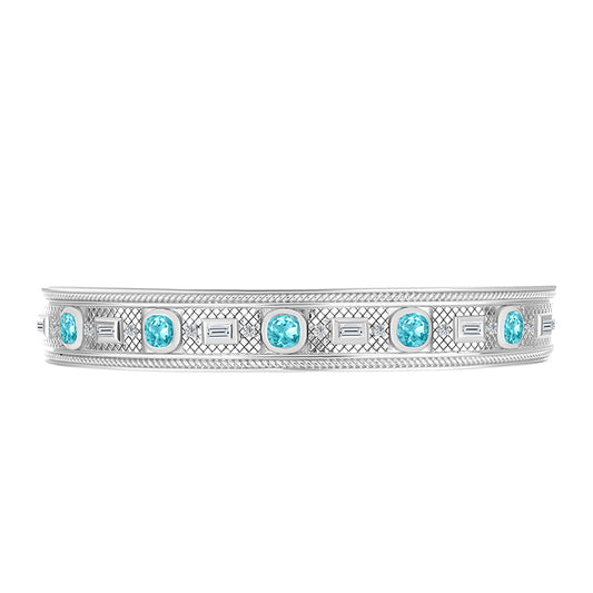 Brazalete de Plata con Cuarzo Paraiba y Zircón Blanco