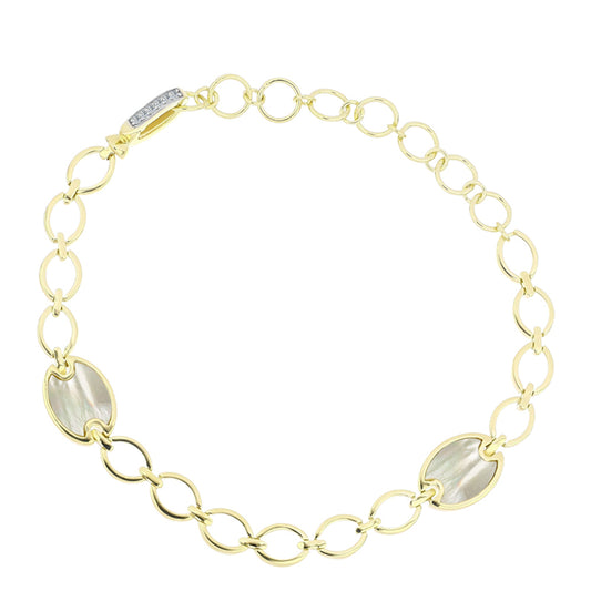 Pulsera de Plata Bañada en Oro con Madreperla y Topacio Blanco