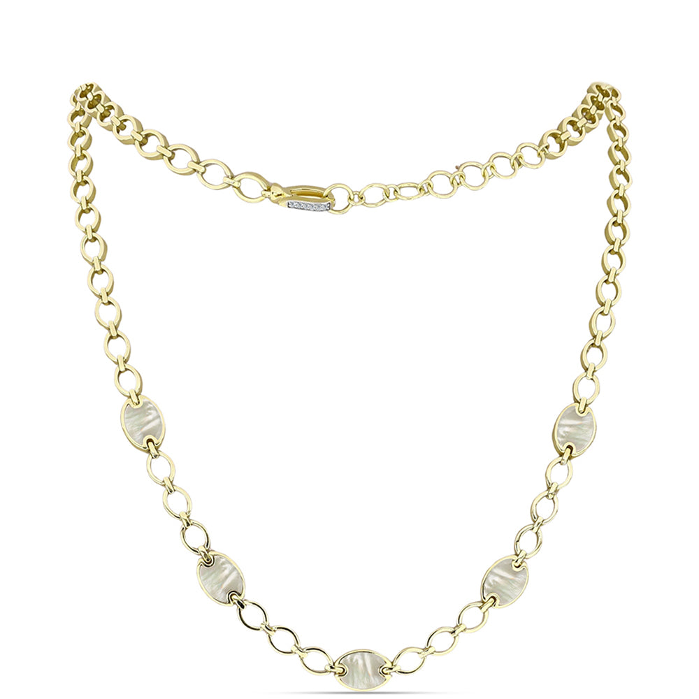 Collar de Plata Bañada en Oro con Madreperla y Topacio Blanco