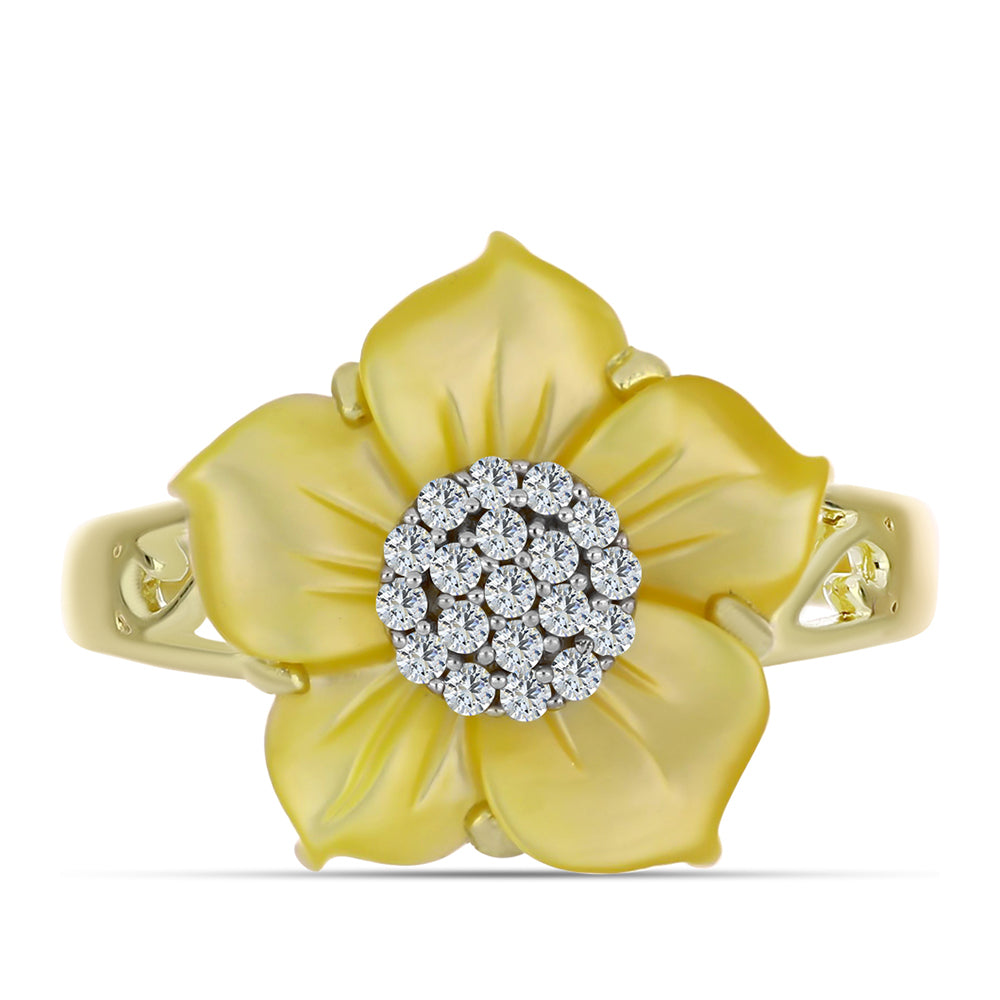 Anillo de Plata Bañada en Oro con Madreperla y Topacio Blanco 1 