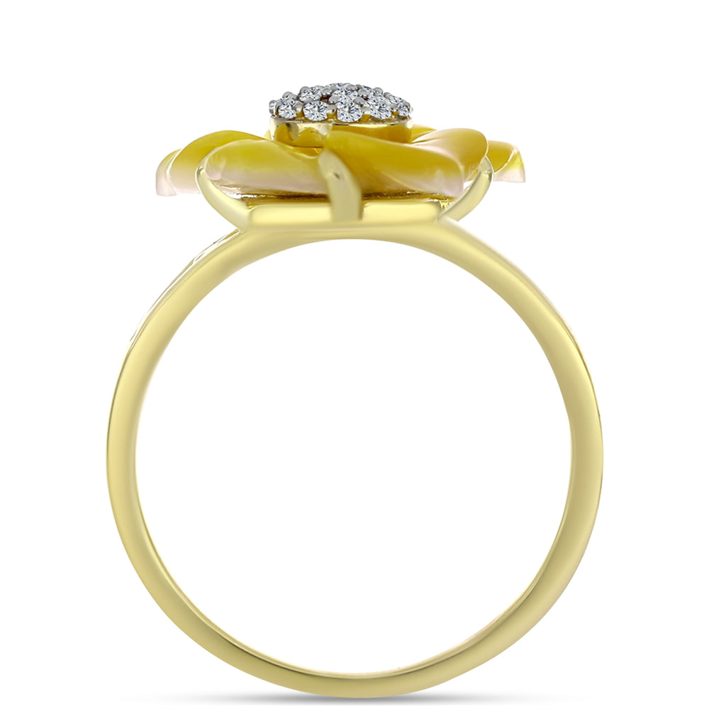 Anillo de Plata Bañada en Oro con Madreperla y Topacio Blanco 2 