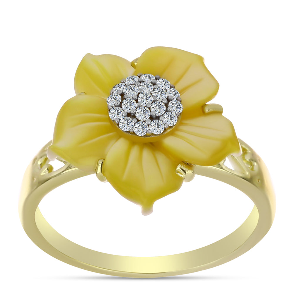 Anillo de Plata Bañada en Oro con Madreperla y Topacio Blanco 3 