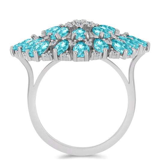 Anillo de Plata con Cuarzo Paraiba y Topacio Blanco