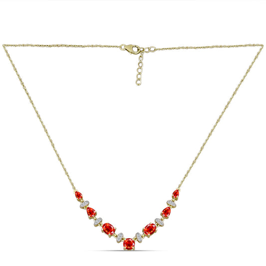 Collar de Plata Bañada en Oro con Ópalo Rojo etíope de Lega Dembi y Topacio Blanco