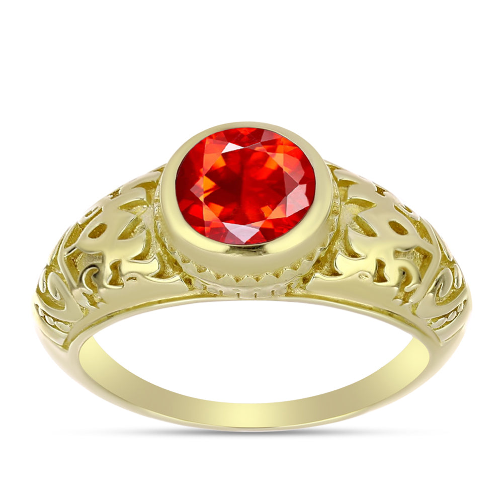 Anillo de Plata Bañada en Oro con Ópalo Rojo etíope de Lega Dembi