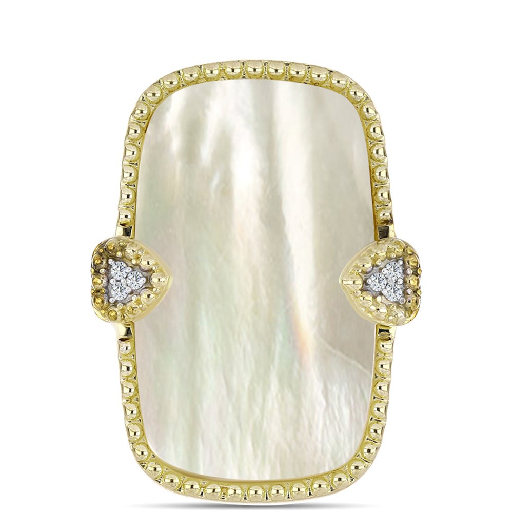 Anillo de Plata Bañada en Oro con Madreperla y Topacio Blanco